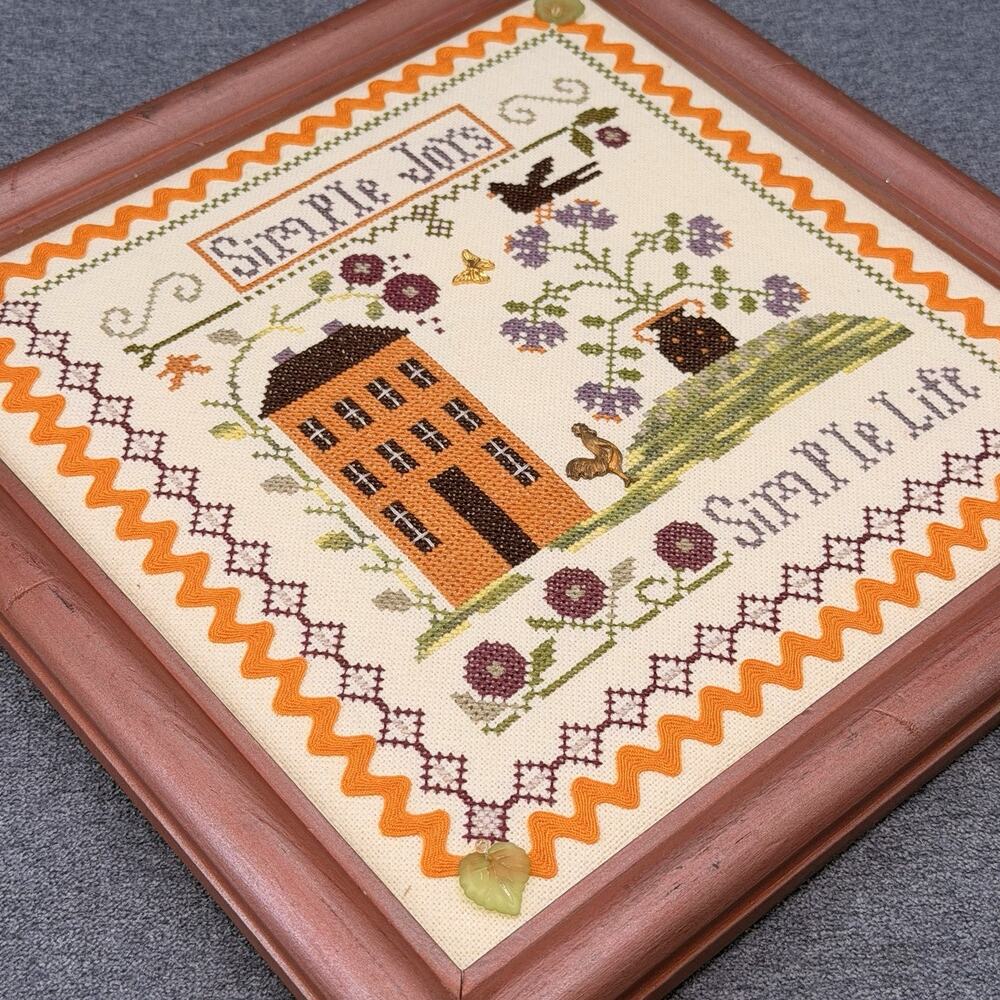 Simple Joys Simple Life Finished Cross Stitch Sampler Framed Charms Grandmacore